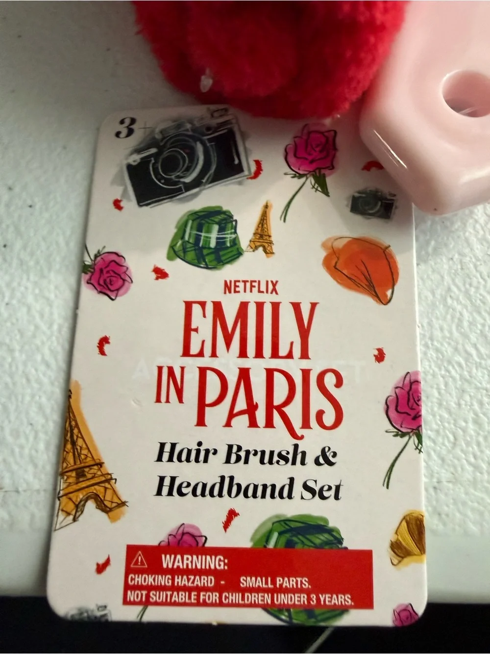 Emily in Paris Red Plush Headband & Brush